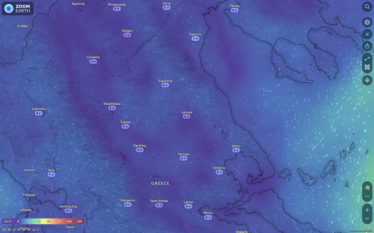 Χάρτης ανέμων Λάρισα καιρός