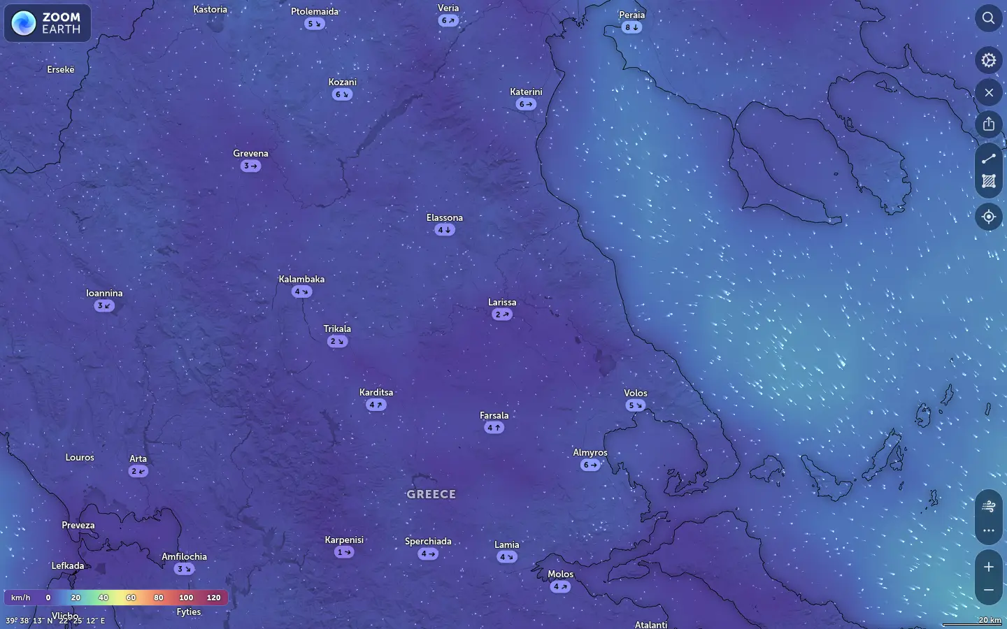 Χάρτης ανέμων Λάρισα καιρός