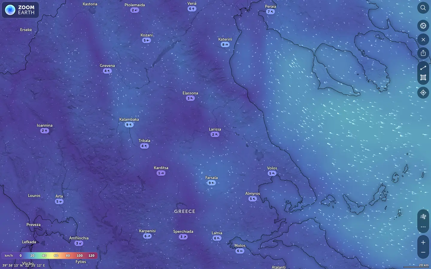 Χάρτης ανέμων Λάρισα καιρός